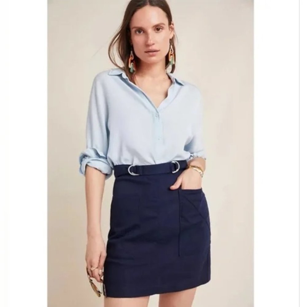 Anthropologie Pilcro and the Letterpress Mina A-Line Skirt - Navy Blue (Size 6)